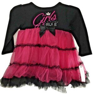 FRESHLY SQUEEZED "Girls Rule" Pink & Black Lace Pageant Party Dress Sz 6-9 Mos